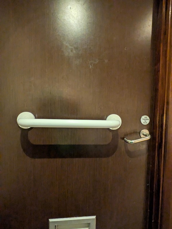 Image of grabrail on accessible toilet door