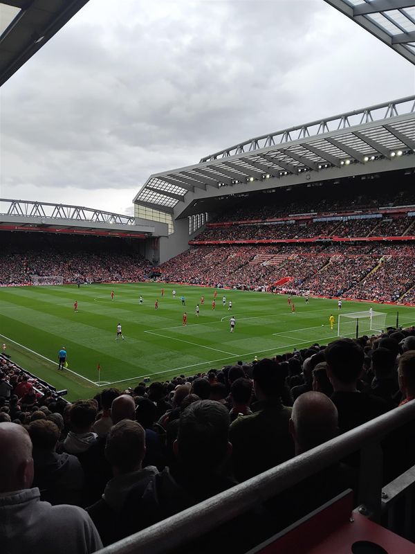 This  the view of the pitch from our seats in the Anfield Road stand