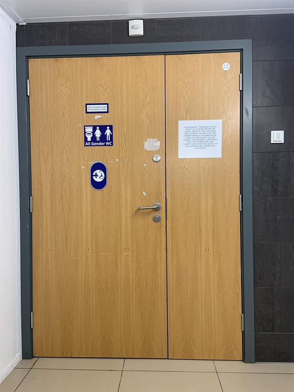 image of the closed door into the Changing Places toilet