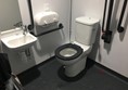 This was the biggest toilet I found, not well signposted, no turning circle, no radar key. We cleaned this before taking a photo. Handy toilet roll dispenser.