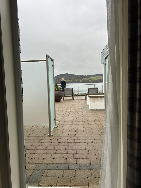 The door from hotel room to waters edge