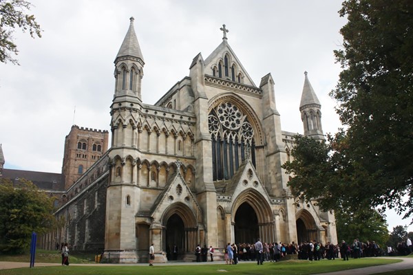 A photo of St. Albans Cathedral - the outside of a church