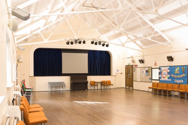 Large Hall with Stage. Stage is not accessible for Wheelchair Users.