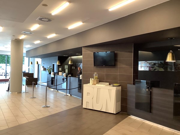 Reception area and booking in desks