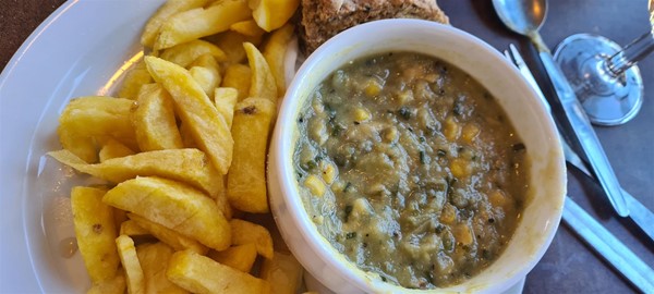My fish chowder, chips and seaweed soda bread