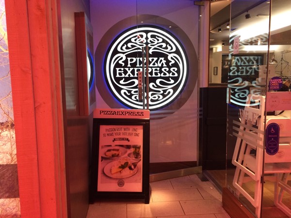 Entrance to pizza express.