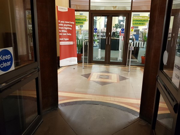 Automatic doors into library