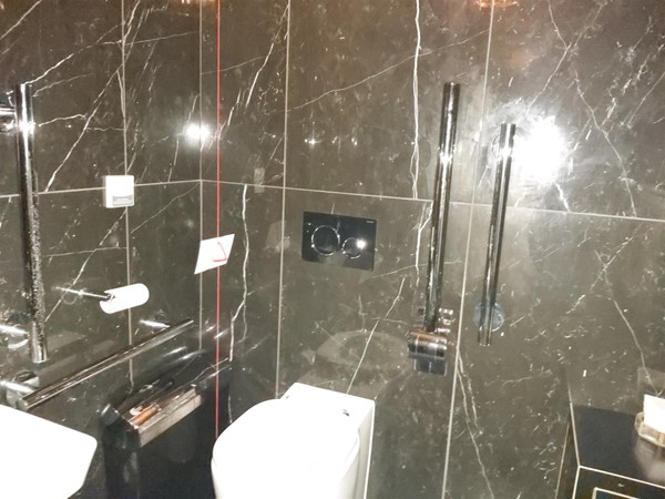 Image of an accessible toilet taken with flash
