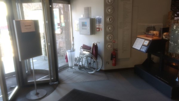 Spare wheelchair next to the main entrance