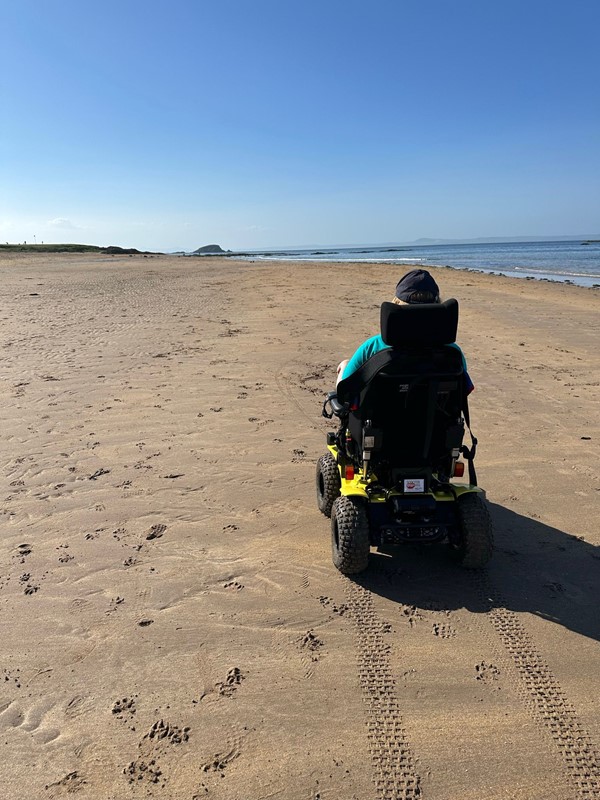 Travelling along with Beach in the x8 electric Beach Wheelchair