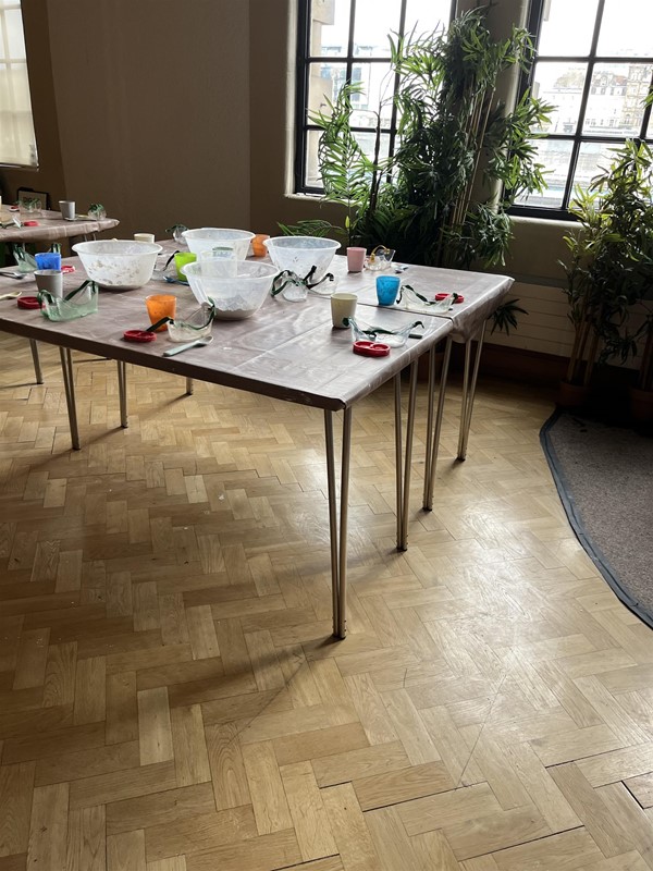 Table set up for Dig-a-Dino activity.