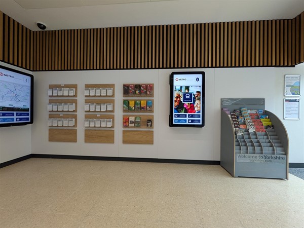 image of leaflets and info screens in the Travel Centre