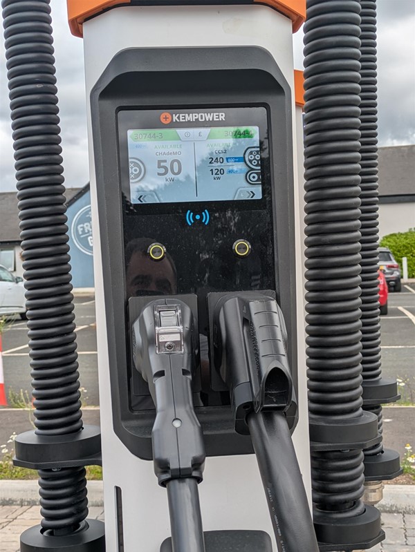 Image of EV chargers close up