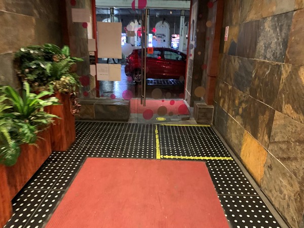 Glass door and flooring