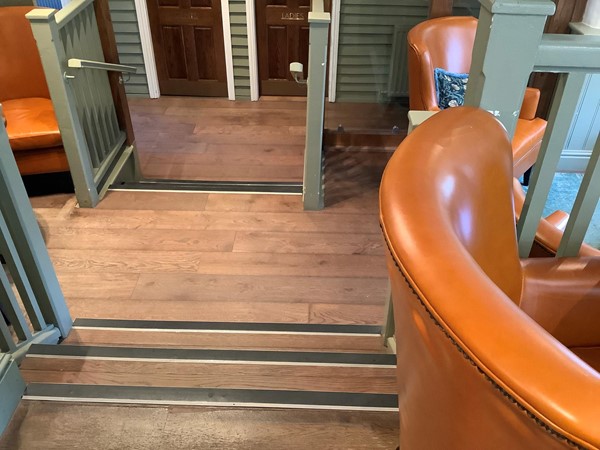 There are six steps to get down to the toilets