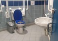 Disabled toilet, there is much more room to the left of the picture with a full mirror and coat/bag hook