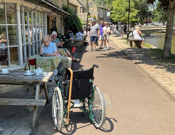 Wheelchair at outside seating area