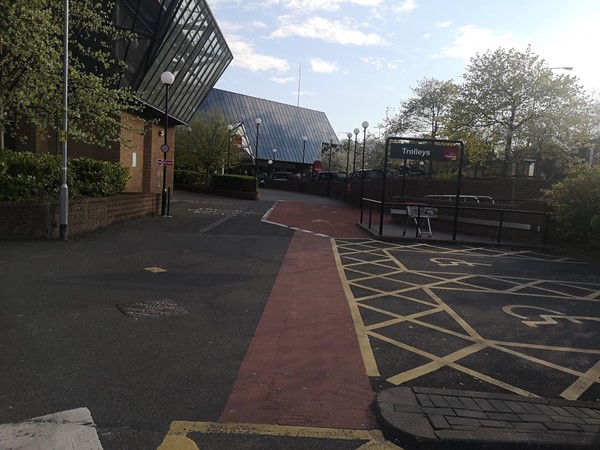 A few of the parking spaces near the north entrance.