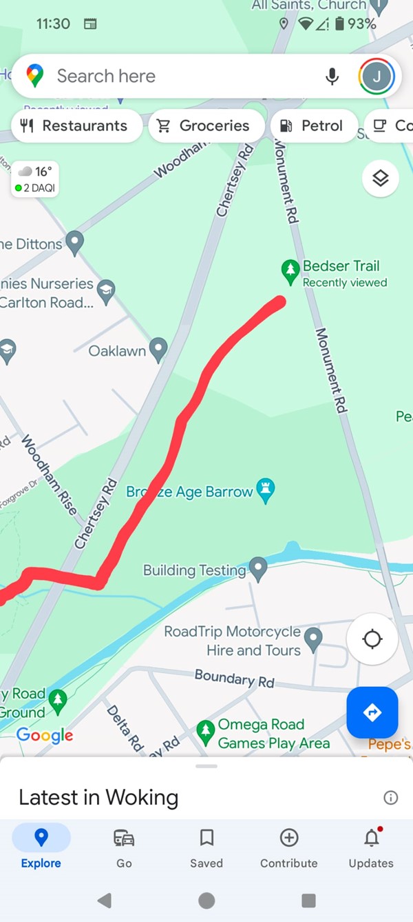 Image of a screenshot of the starting route.