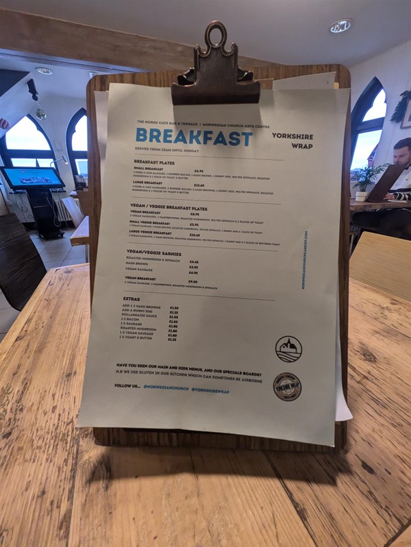 Image of breakfast menu at the Norwegian Church Arts Centre