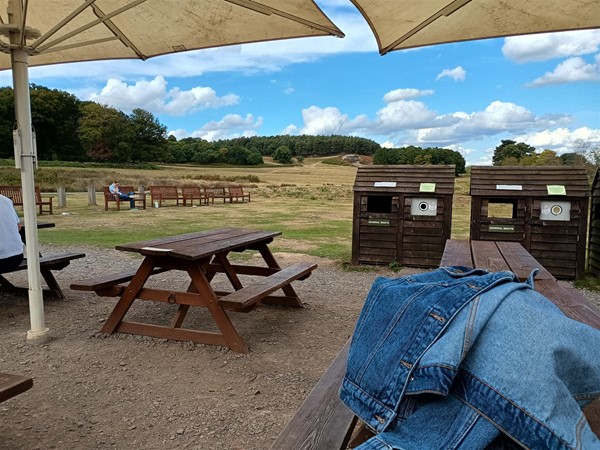 Seating outside the café at the midway point