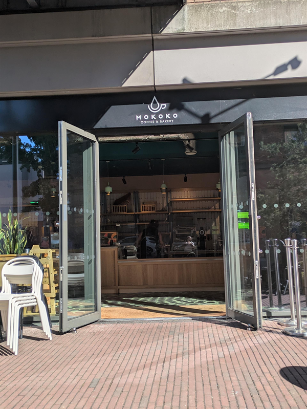 Image of entrance to Mokoko - the doors are pinned open