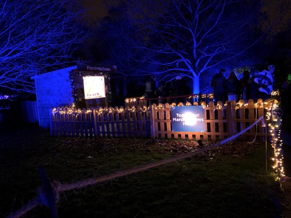 Marshmallow stall with fires for toasting