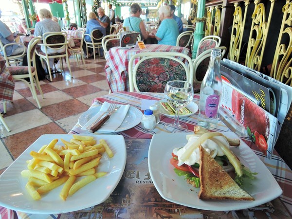 Club sandwich and fries
