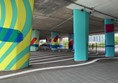 The colourful artworks under the bridge; created by painting the bridge's supporting pillars