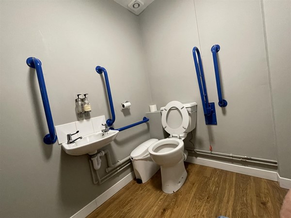 Image of a toilet with grabrails