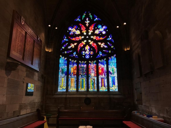 Stained glass window.