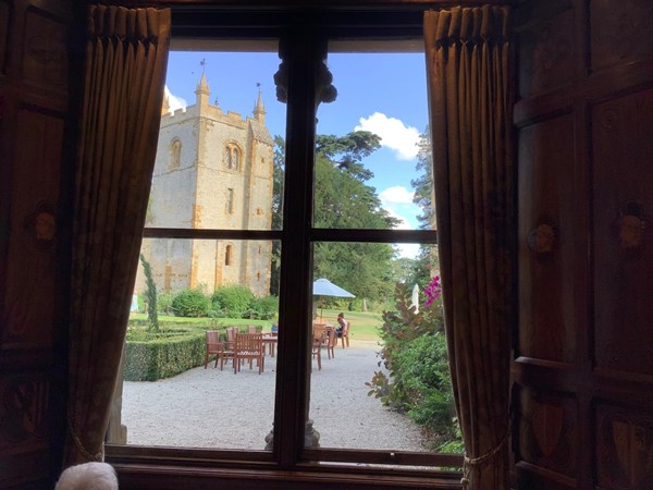 Drink in hand overlooking the terrace gardens (