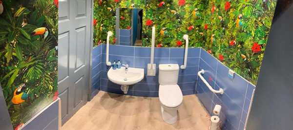 Lovely clean toilet with a jungle theme. Wait til you hear the music.