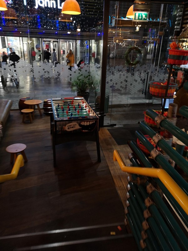 Image from the steps looking at the restaurant entrance.