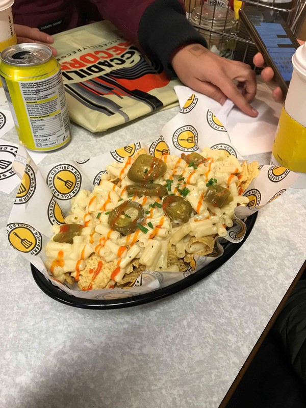 Photo of the nachos with mac 'n' cheese.