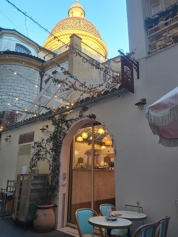 Image of dining tables outside.