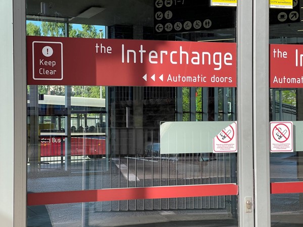 The entrance doors to the Interchange in Galashiels
