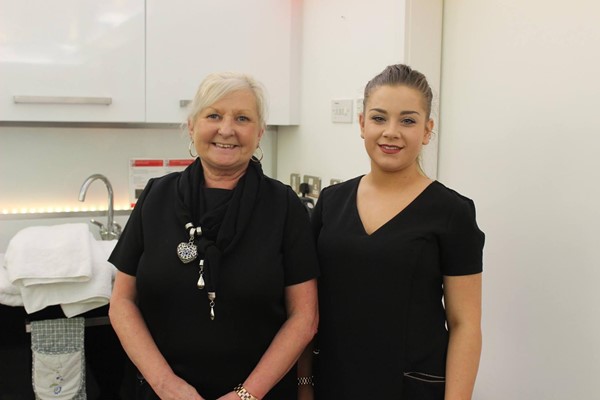 Helen and Shirelle at St Oswald's Hospice hair and beauty evening