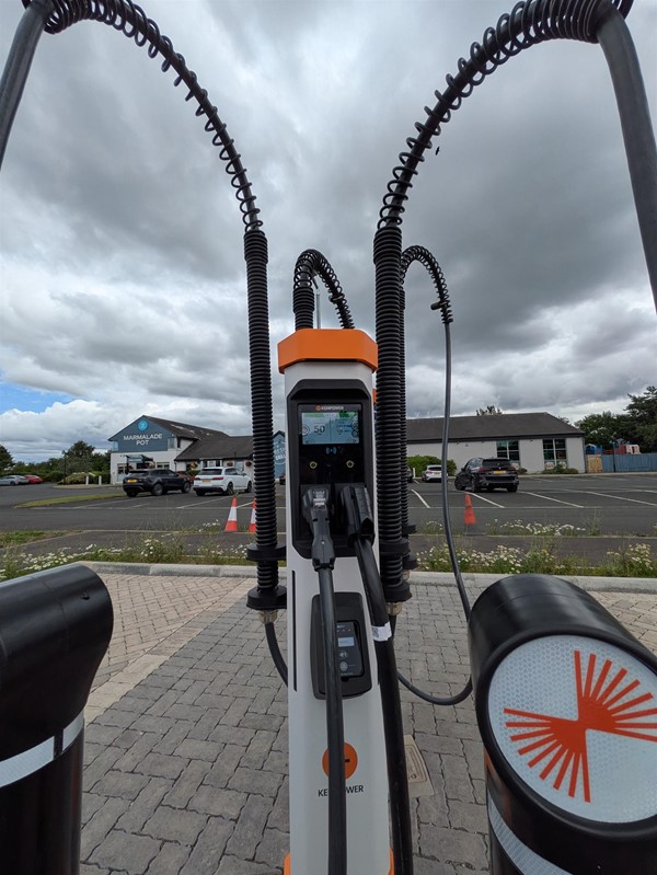 Image of EV chargers close up