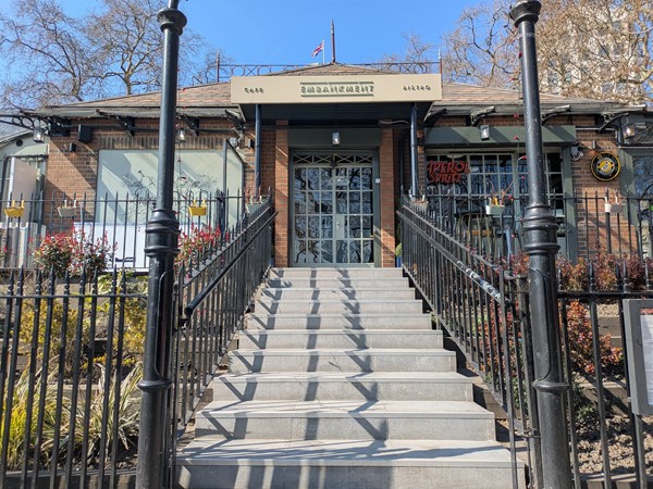 Image of stairway entrance to the Bistro