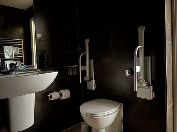 Image of a bathroom with grabrails