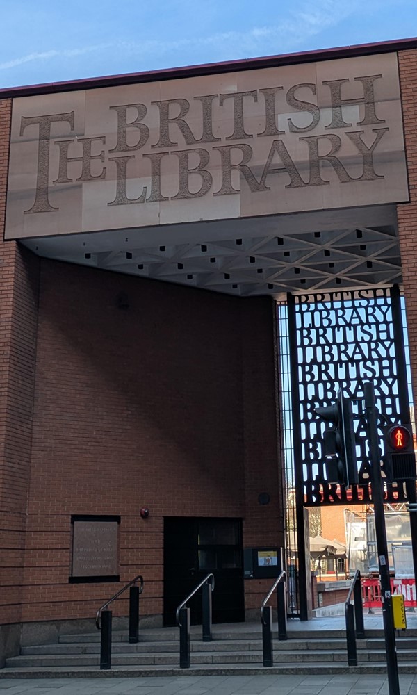 Image of entrance to The British Library from the street