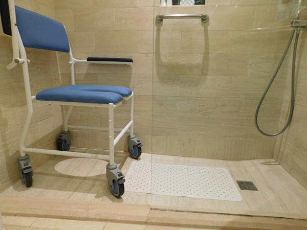 Shower Chair which cost us 4 euros a day - not much space in there