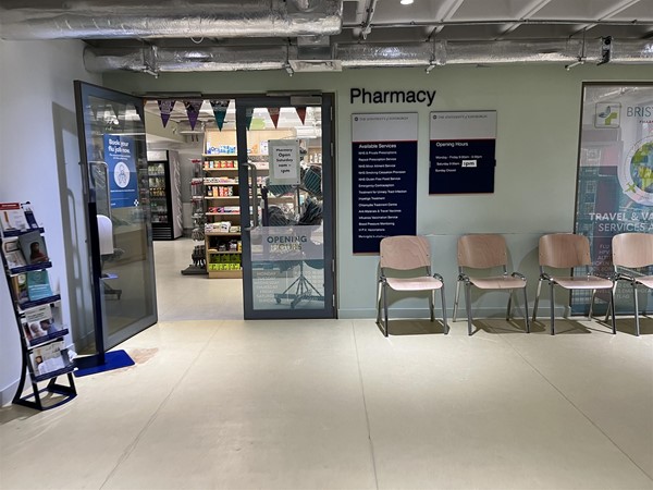 Entrance to pharmacy and Travel Clinic