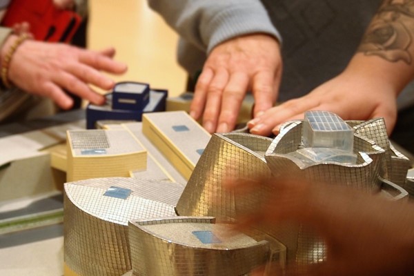 exploring the scale model of the building