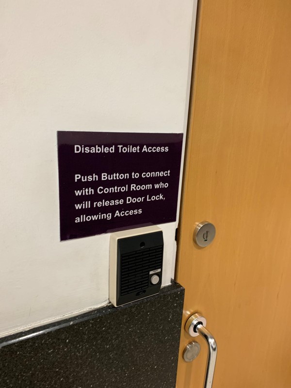 Accessible toilet push button