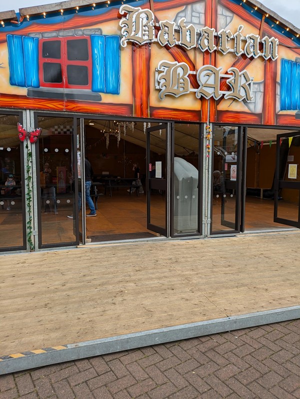 There were building like this entrance to a dining area that had no ramps making it unnecessarily difficult for people in wheelchairs.