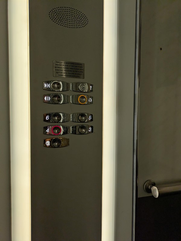 Image of buttons in the lift of the Ibis