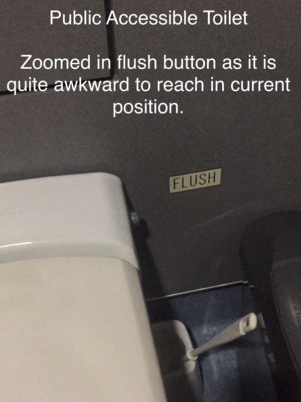 Public accessible toilet - Zoomed in flush button as it is quite awkward to reach in current position