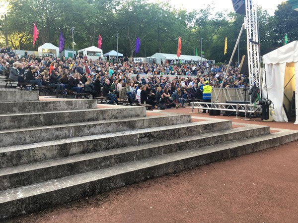 Looking up amphitheatre from stage level toilets.